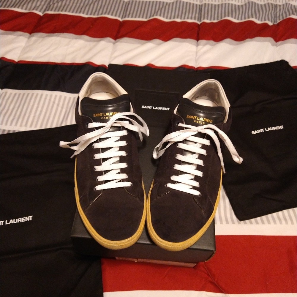 Saint Laurent Black and Blue Sleek Sneakers